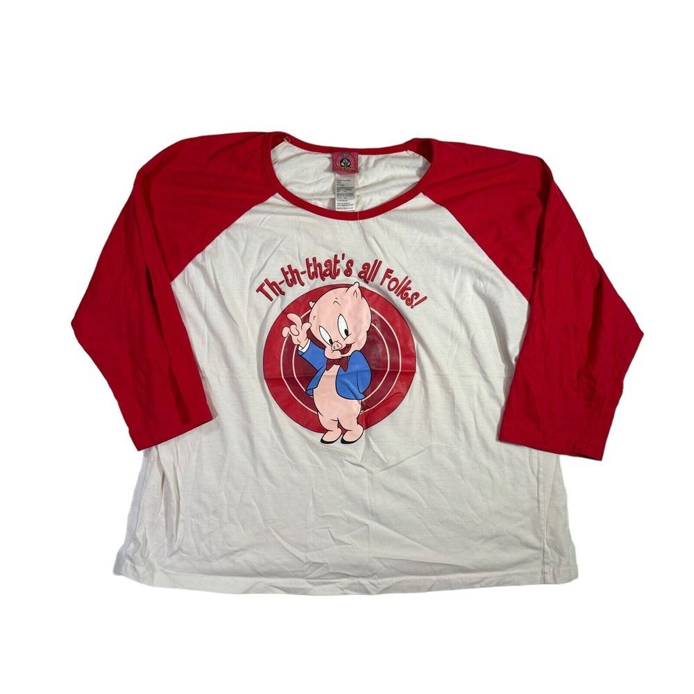 Looney Tunes T Shirt Womens 1XL‎ Red Thats All Folks Character Graphic Tee